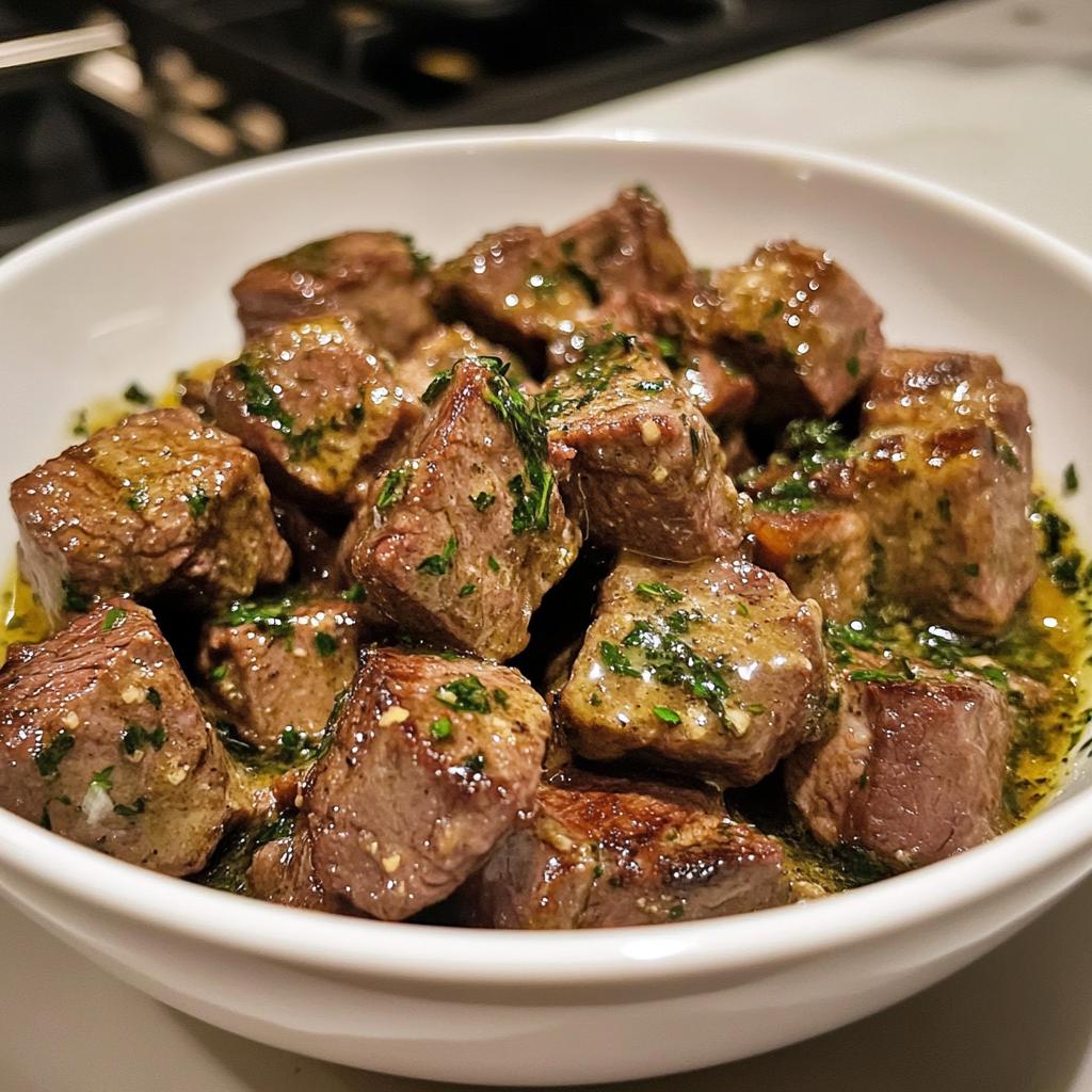 Romige biefstukpuntjes met kruidenboter