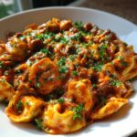Romige enchilada tortellini pan met rundvlees
