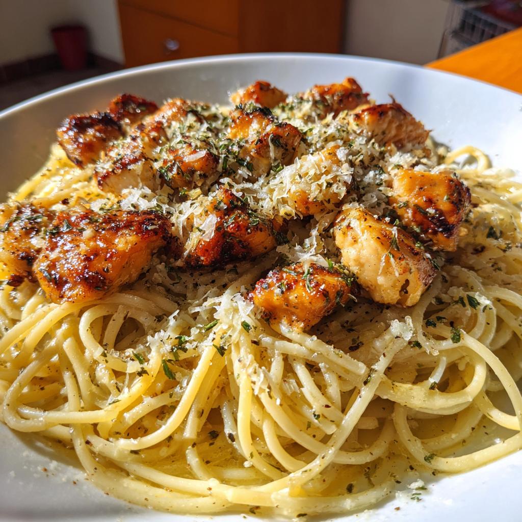 knoflook parmezaan kip pasta