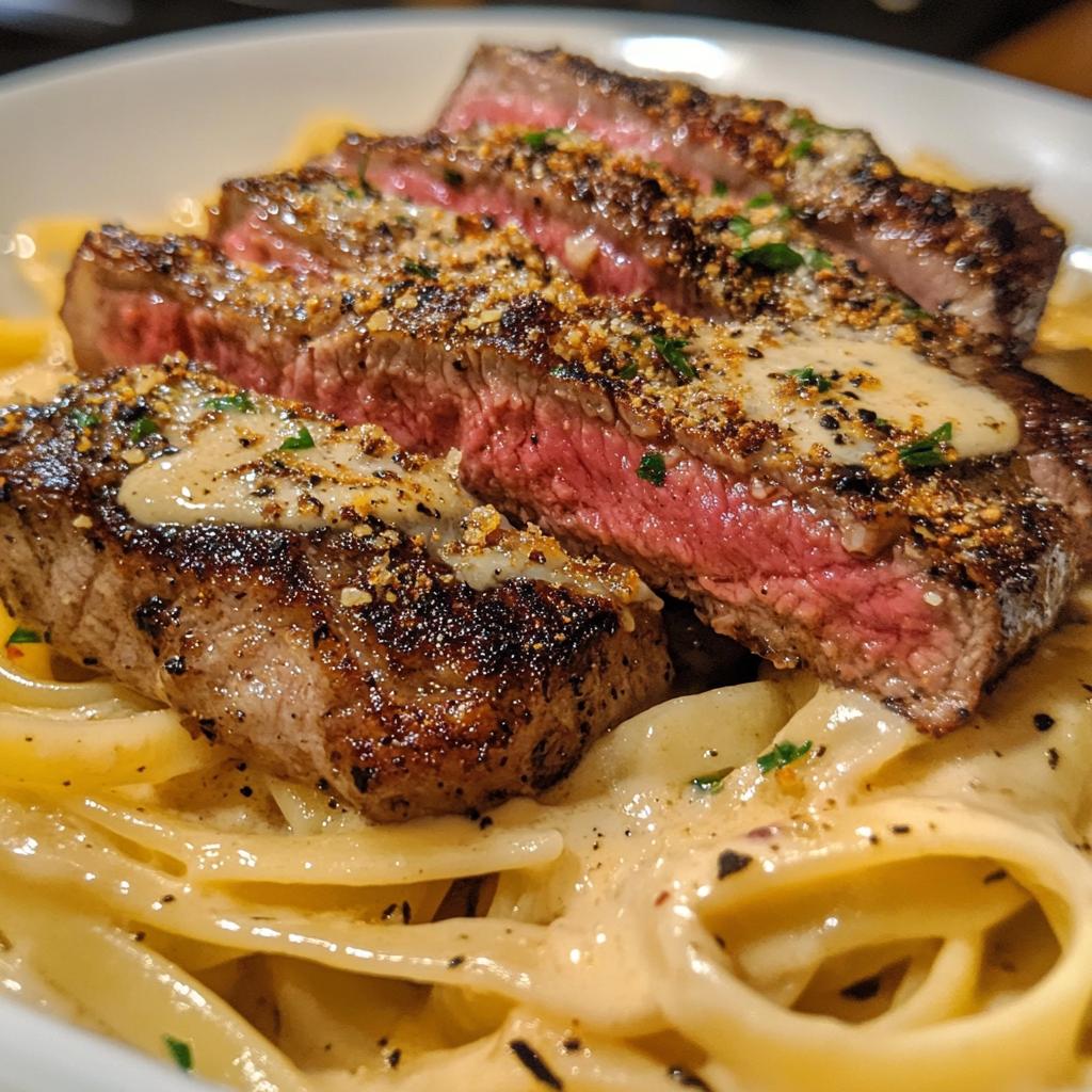 Cajun steak met Parmezaanpasta
