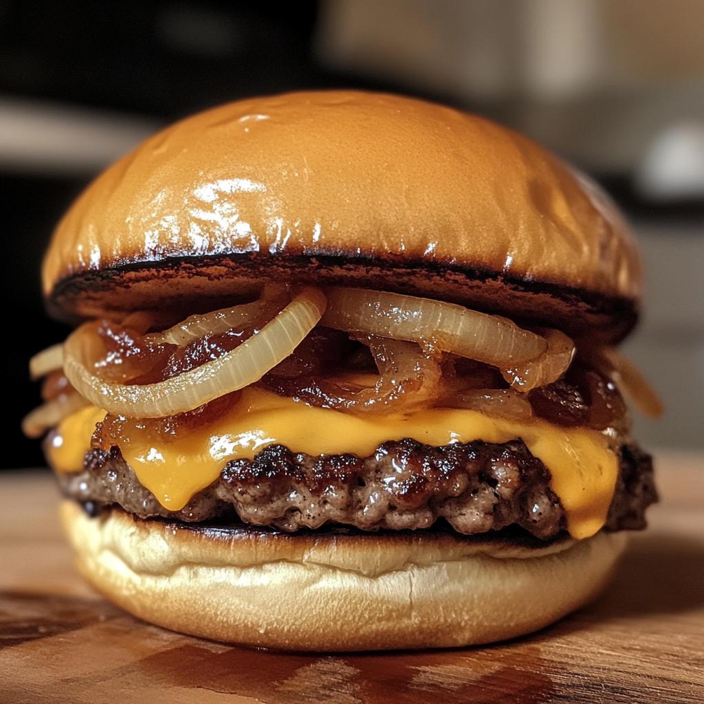 Cheeseburgerbroodje met ui en kaas