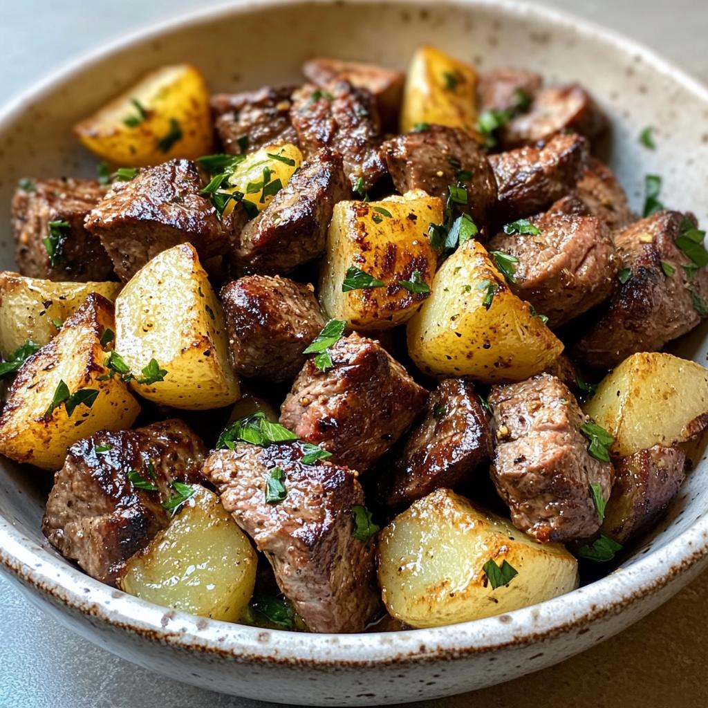 Garlic steak bites met aardappelen