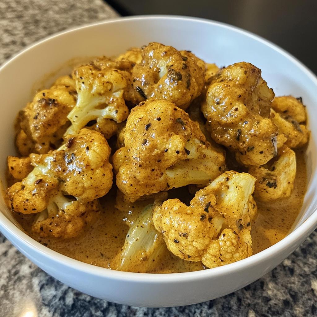 Geroosterde bloemkool in kerriesaus