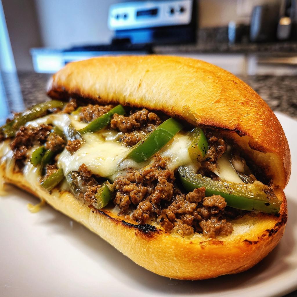 Ground beef Philly cheesesteak