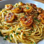 Knoflookboter garnalen met pasta