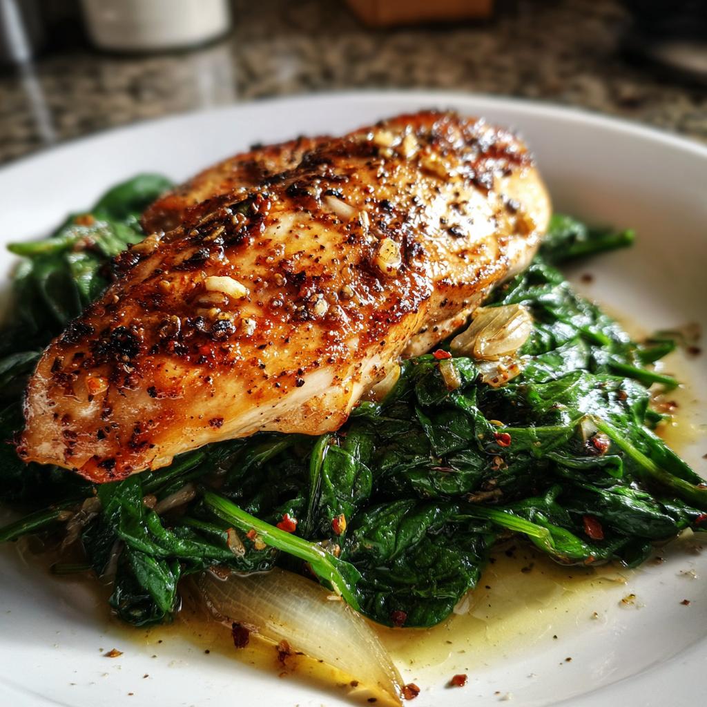 Knoflookkip met verse spinazie