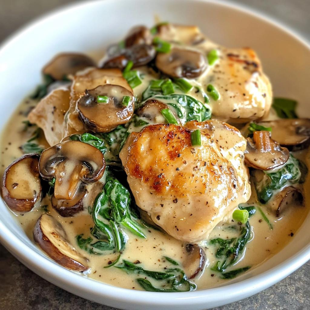 Romige kip met champignons en spinazie