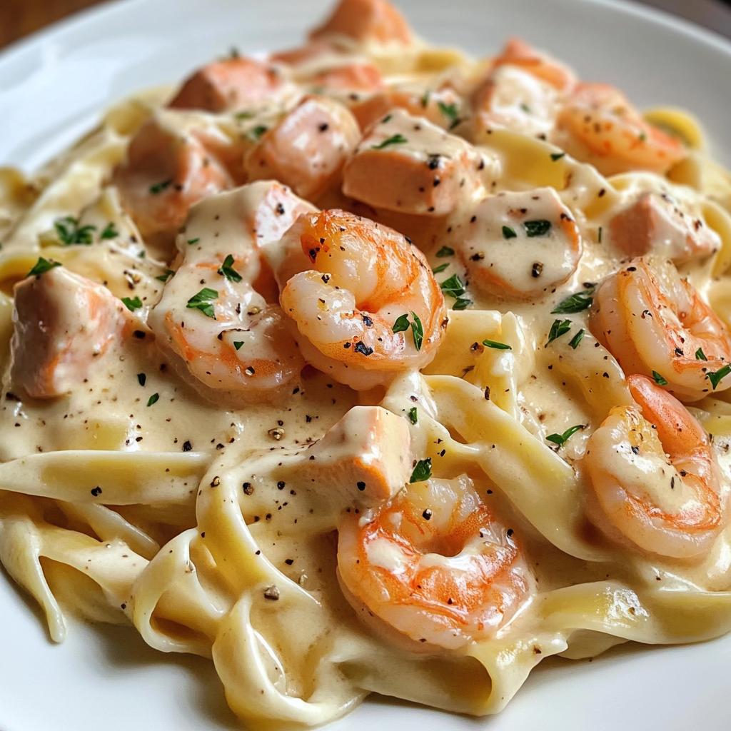 Romige zalm en garnalen Alfredo