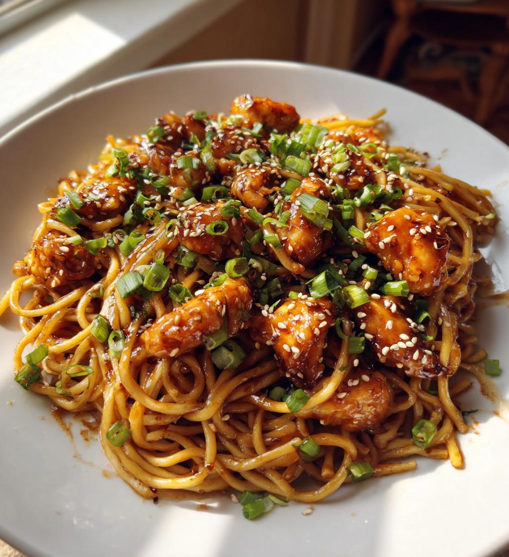 Sticky garlic chicken noodles