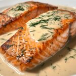 Zalmfilet in romige dillesaus