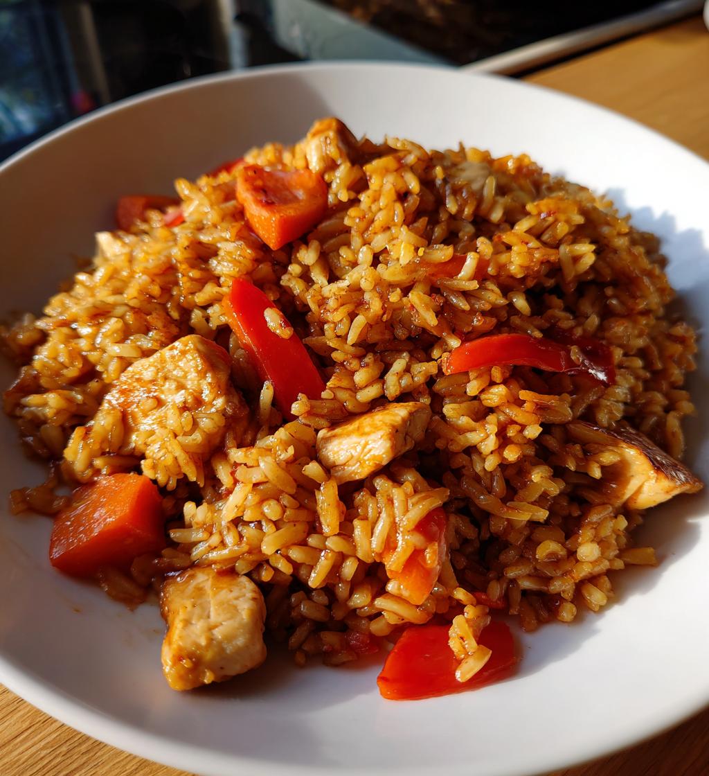 Perfecte gebakken rijst met kip en groenten in 30 minuten