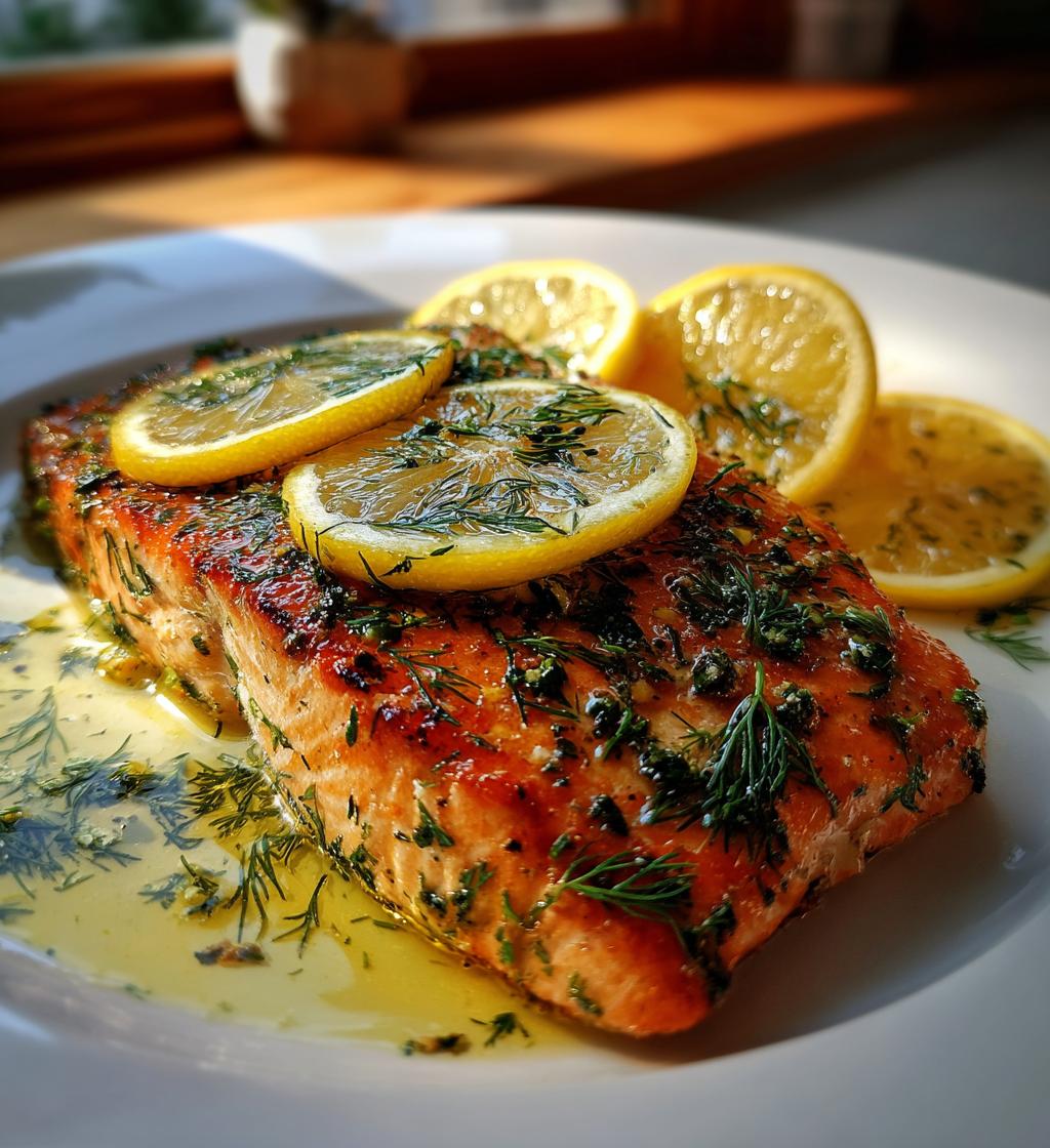 Gebakken zalm met citroen en dille