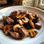 Luchtfriteuse biefstuk puntjes met champignons