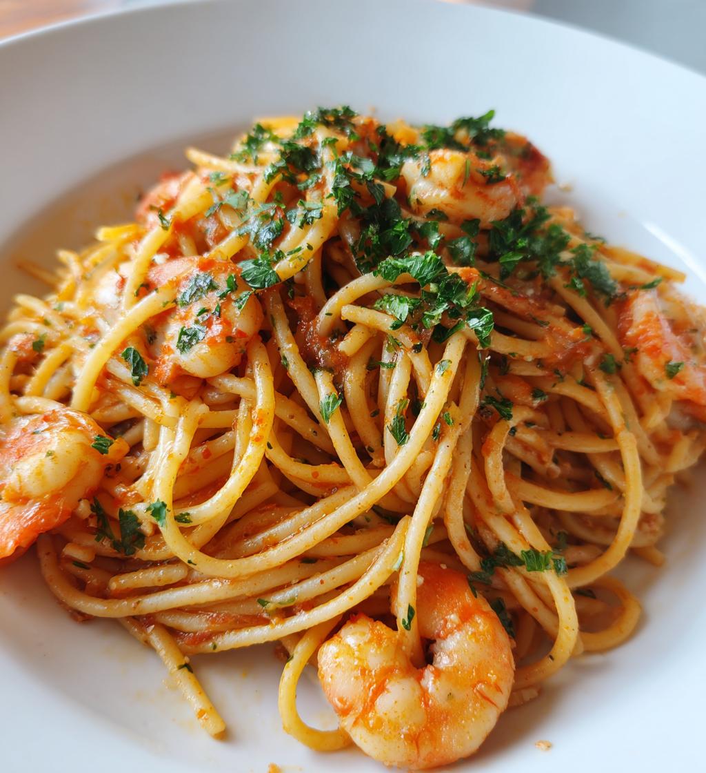 Pasta met garnalen en witte wijn