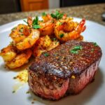 Surf and turf biefstuk en garnalen