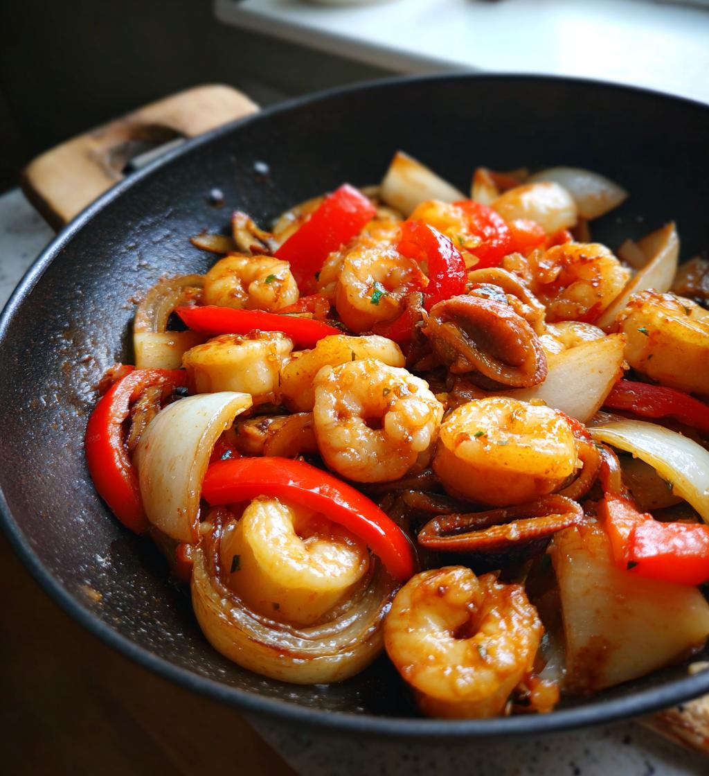 roerbak met zeevruchten