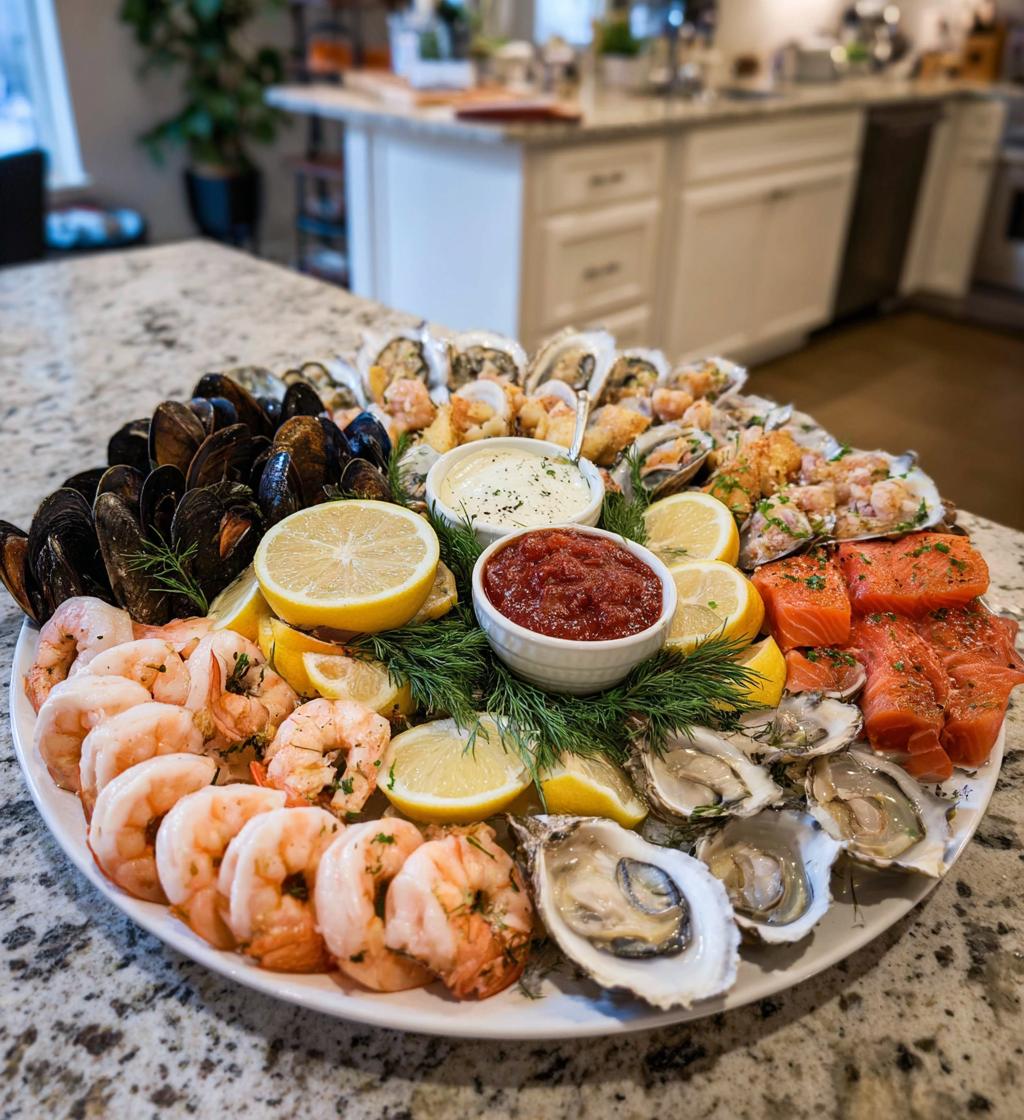 Prachtig zeevruchten plateau presentatie voor 8 gasten
