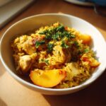 kip pilav met perzik en rijst