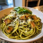 pasta met groene pesto en kip