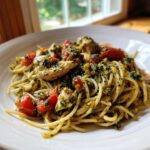 pasta pesto met kip en tomaat