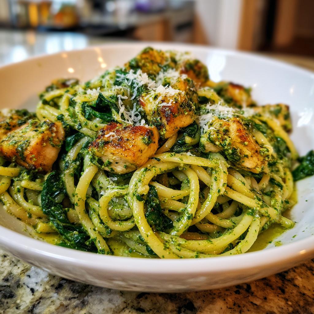 Pasta pesto met spinazie en kip: 25 minuten naar hemels genot