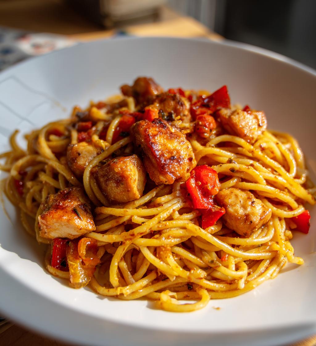 Romige pasta rode pesto kip in slechtshw 20 minuten