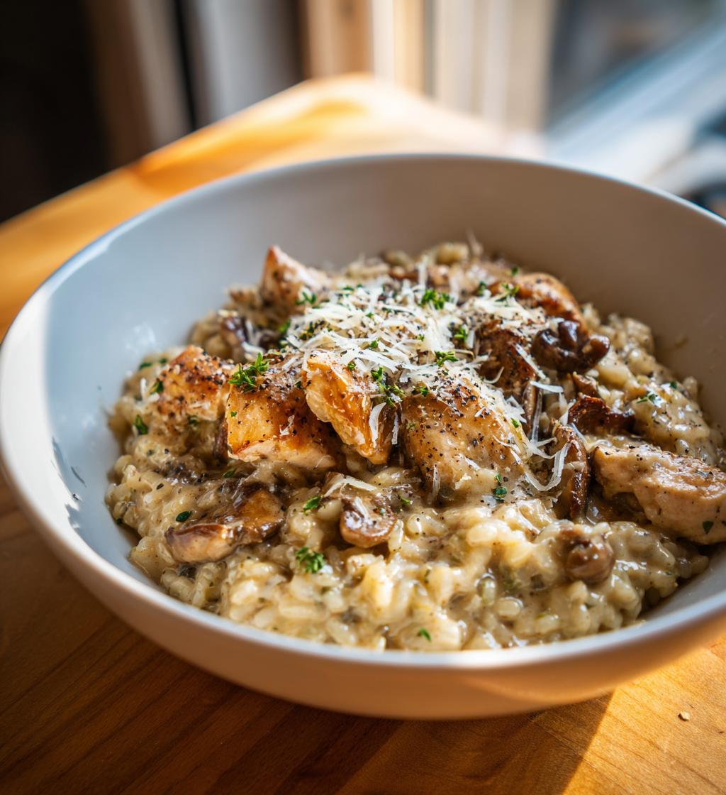 Romige risotto met champignons en kip: 1 perfect comfortgerecht