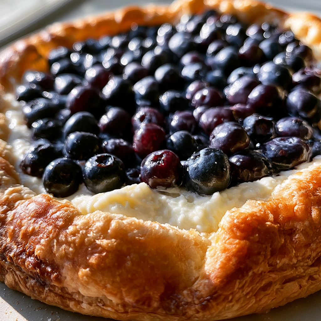 Bosbessen roomkaas galette met 1 perfecte laag romige vulling