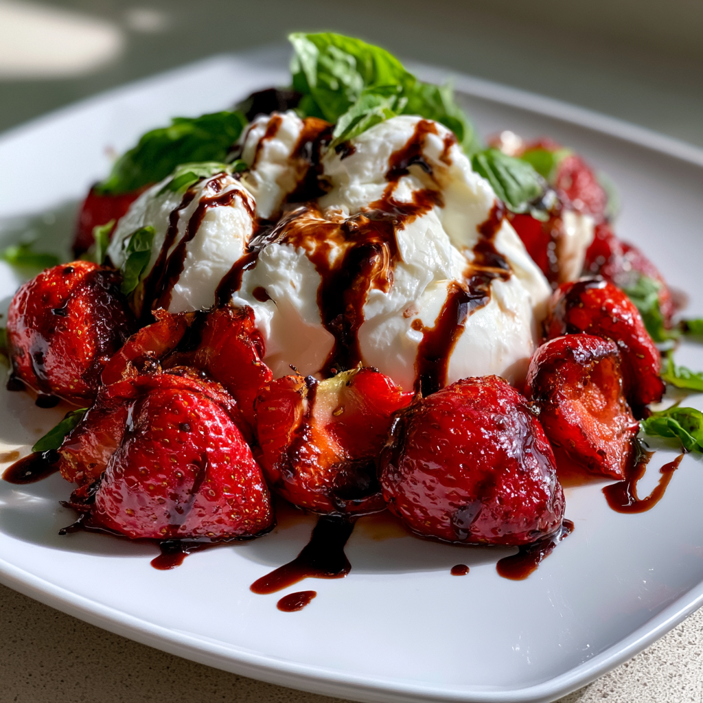 Burrata met geroosterde aardbeien en balsamico: 5 Perfecte stappen
