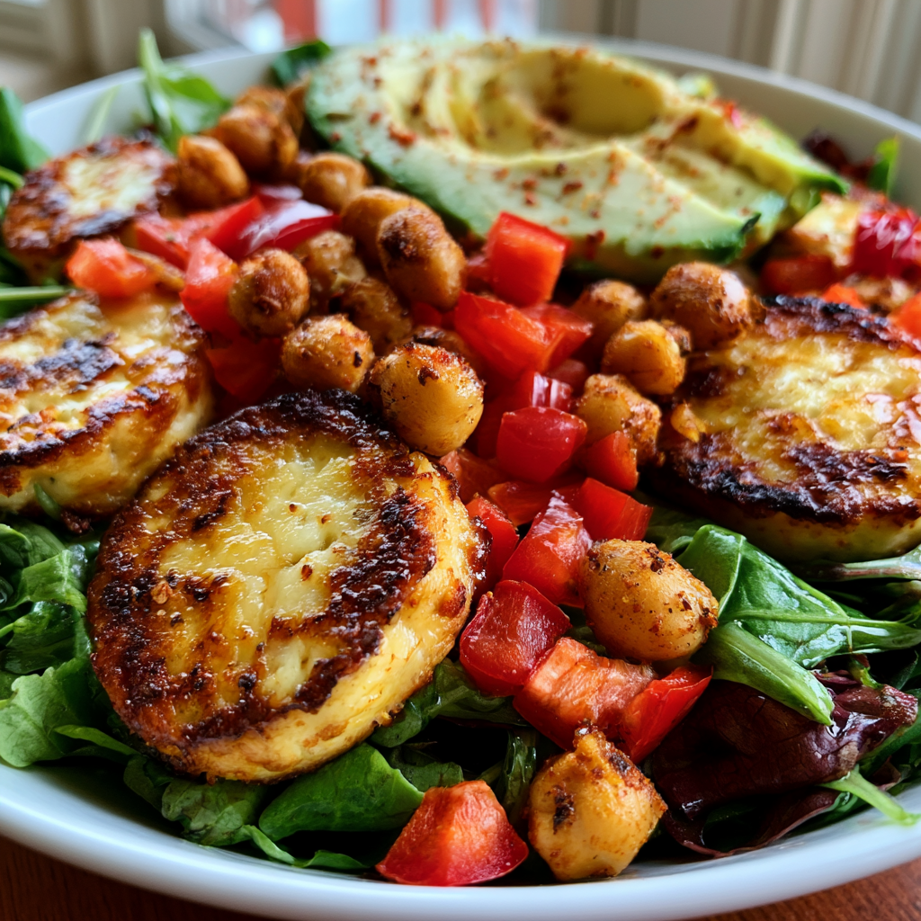Gegrilde halloumi bowls met geroosterde kikkererwten en 5 perfecte ingrediënten