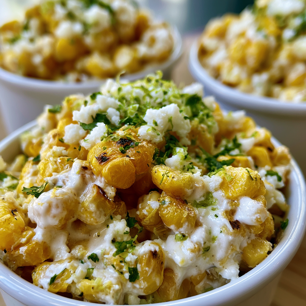 Gegrilde maïs esquites bakjes met 5 perfect gekruide ingrediënten