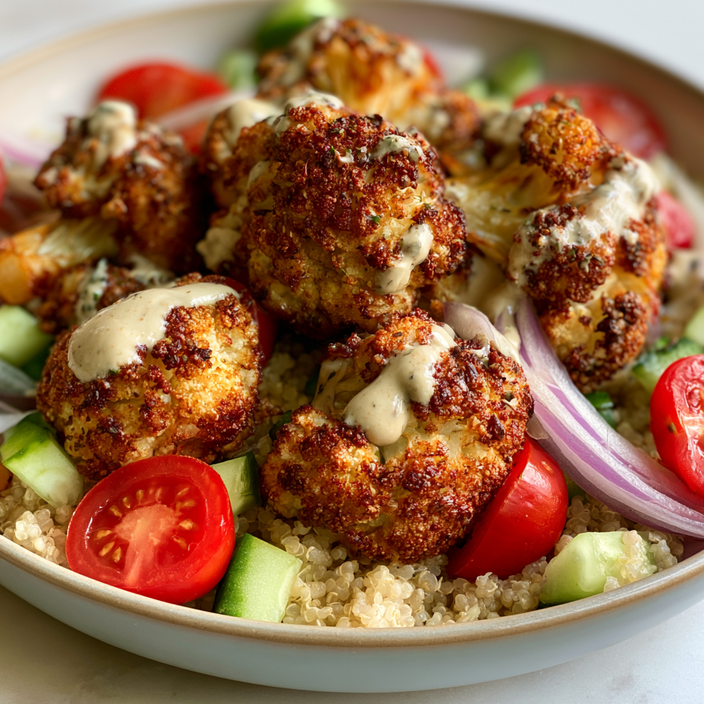 Geroosterde bloemkool shawarma bowls met 5 perfect gekruide ingrediënten