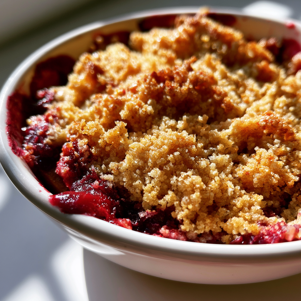 Kardemom pruimencrumble met een perfecte krokante topping
