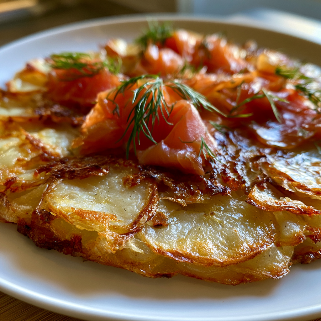 Krokante aardappelgalette met gerookte zalm voor een perfecte maaltijd