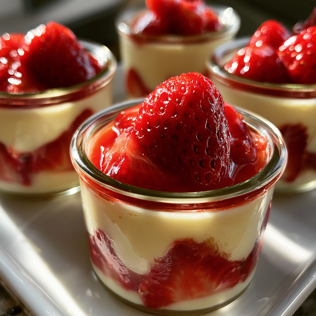 No-bake aardbeien cheesecake potjes met 5 perfecte lagen
