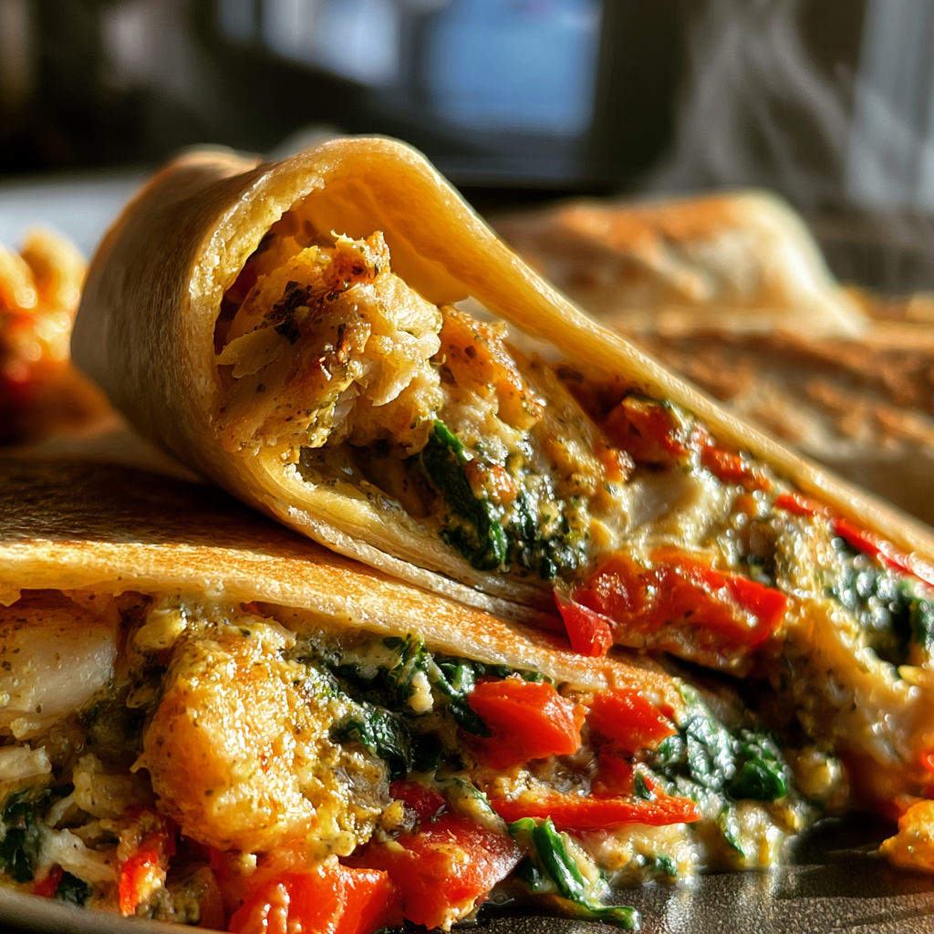 Romige pesto kip gevulde tortilla’s met 15 minuten voorbereiding