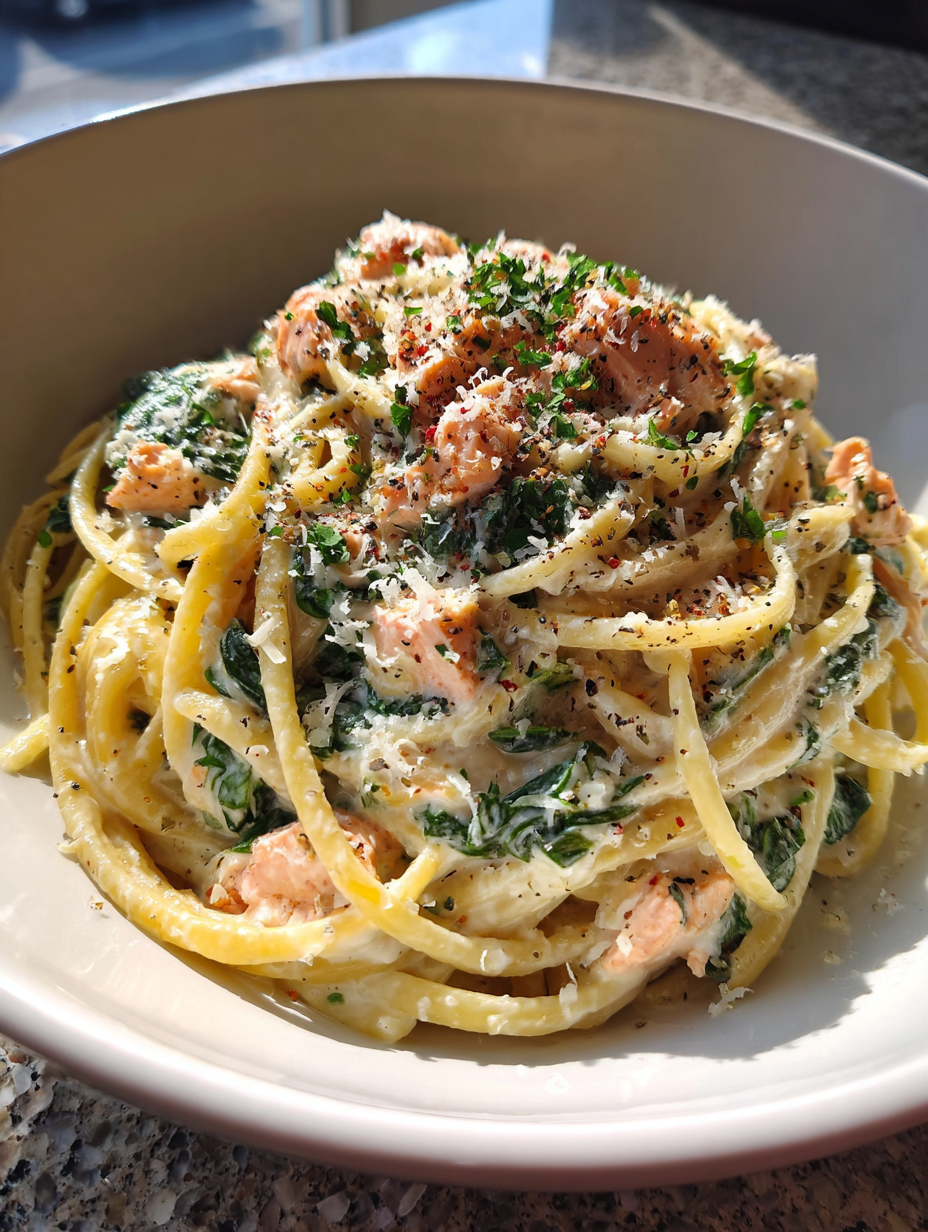 Romige Pasta met Zalm en Spinazie: Een heerlijke en romige maaltijd